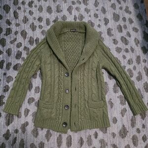 Botvela Green Chunky Wool Blend Rolled Collar Cardigan sz S